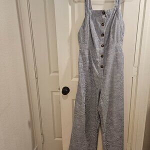 NWT Blue and White Striped Cotron Jumpsuit